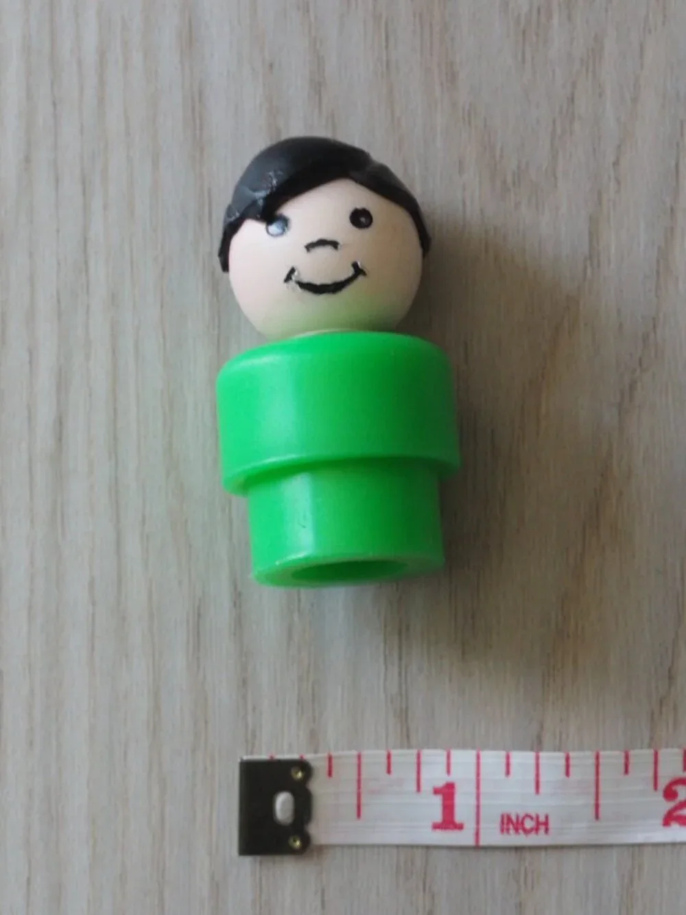 Vintage Fisher Price Little People Boy Green Body Black Hair Figure Toy 2 In